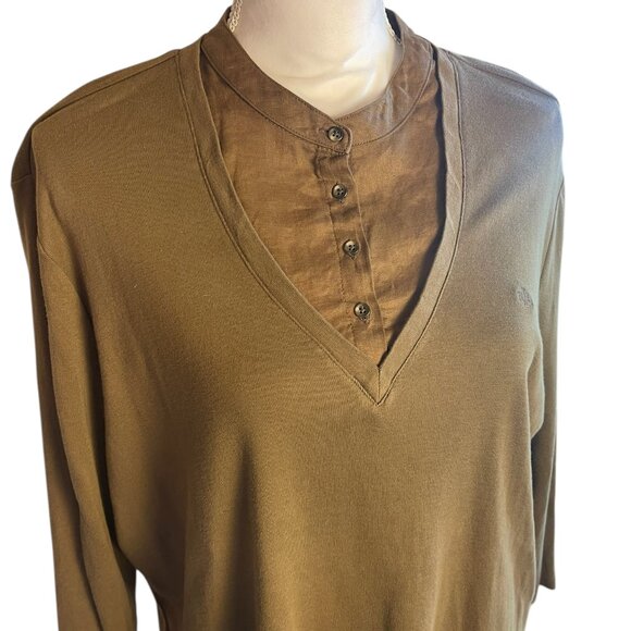 Lauren Ralph Lauren Womens Brown V Neck Henley Layered Look Top XL Casual Comfy - Picture 5 of 14